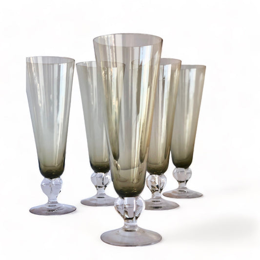 1950s SMOKY CRYSTAL CHAMPAGNE FLUTES/ PARFAIT GLASSES- SET OF 4