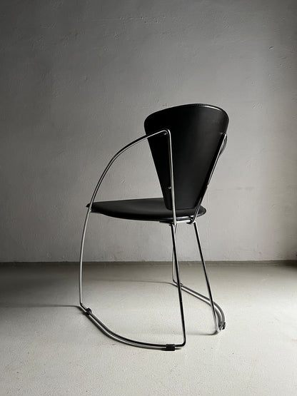 ARRBEN ITALY ONE AVAILABLE ONE SOLD 'LINDA' POSTMODERN 'MEMPHIS' CHROME & LEATHER SCULPTURAL ARMCHAIR(S) FOR DESK OR DINING