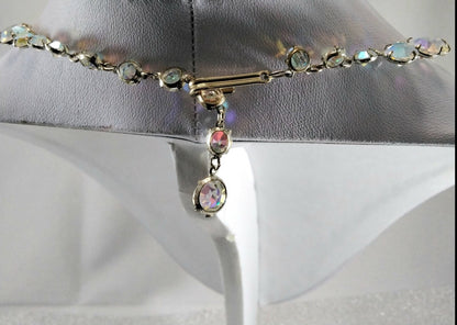 VINTAGE VERY SPARKLY GRADUATED OPEN BACK FESTIVE CZECH CRYSTAL AURORA BOREALIS RIVIERE CHOKER NECKLACE