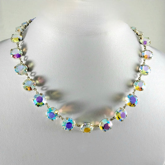 VINTAGE VERY SPARKLY GRADUATED OPEN BACK FESTIVE CZECH CRYSTAL AURORA BOREALIS RIVIERE CHOKER NECKLACE