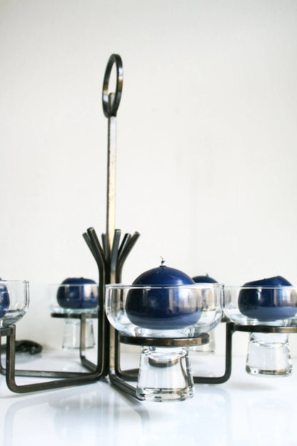 TRADITIONAL DANISH WROUGHT IRON CANDLE CHANDELIER