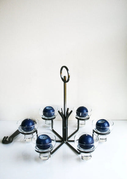 TRADITIONAL DANISH WROUGHT IRON CANDLE CHANDELIER
