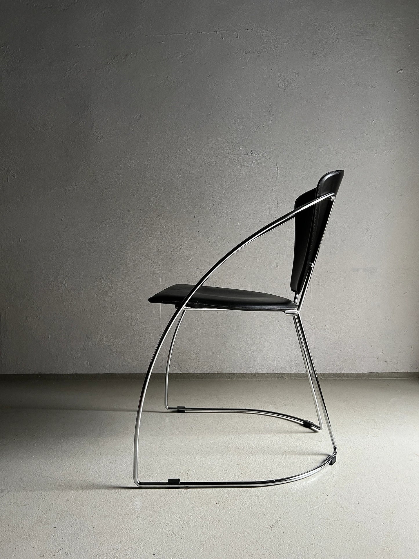 ARRBEN ITALY ONE AVAILABLE ONE SOLD 'LINDA' POSTMODERN 'MEMPHIS' CHROME & LEATHER SCULPTURAL ARMCHAIR(S) FOR DESK OR DINING
