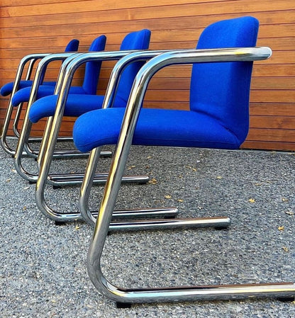MCM CHROME CANTILEVER set of 4 DINING or ACCENT CHAIRS BY HUGH HAMILTON & PHILIP SALMON for KINETICS FURNITURE .