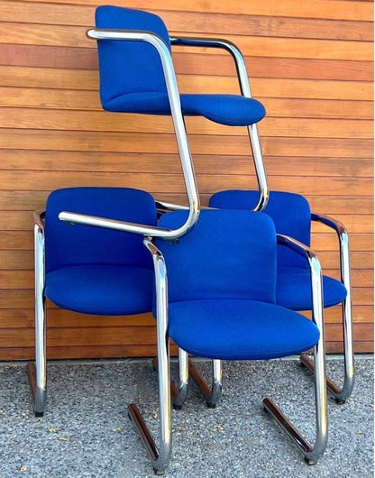 MCM CHROME CANTILEVER set of 4 DINING or ACCENT CHAIRS BY HUGH HAMILTON & PHILIP SALMON for KINETICS FURNITURE .