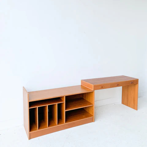 TEAK 2 PIECE EXPANDABLE DESK OR STEREO, MEDIA STORAGE UNIT