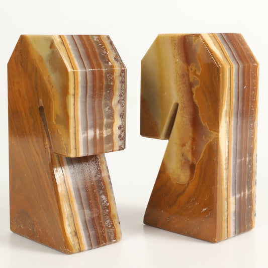 GORGEOUS PAIR OF ABSTRACT ONYX STONE HORSE HEAD BOOKENDS