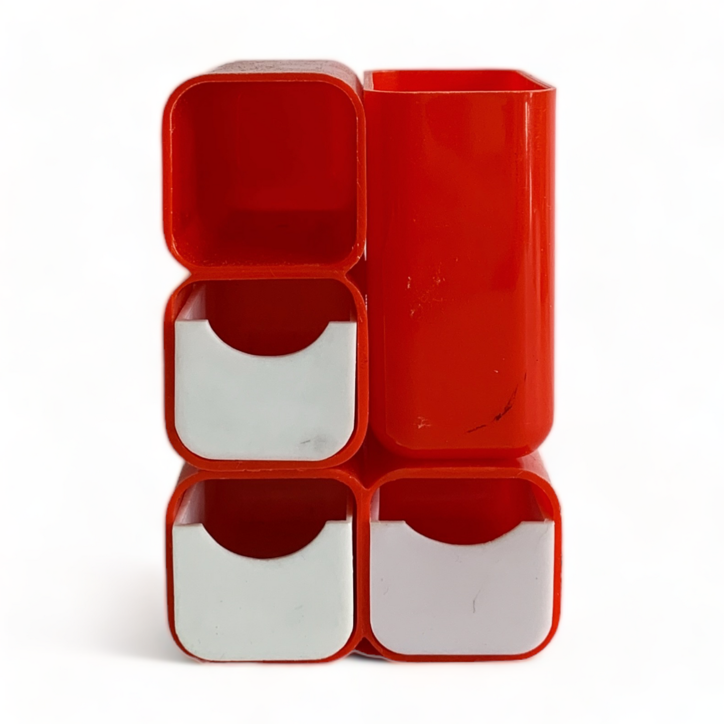 VINTAGE PLASTIC DESK CADDY/ORGANIZER by HOF HONG KONG 1970S- RED/ YELLOW & WHITE