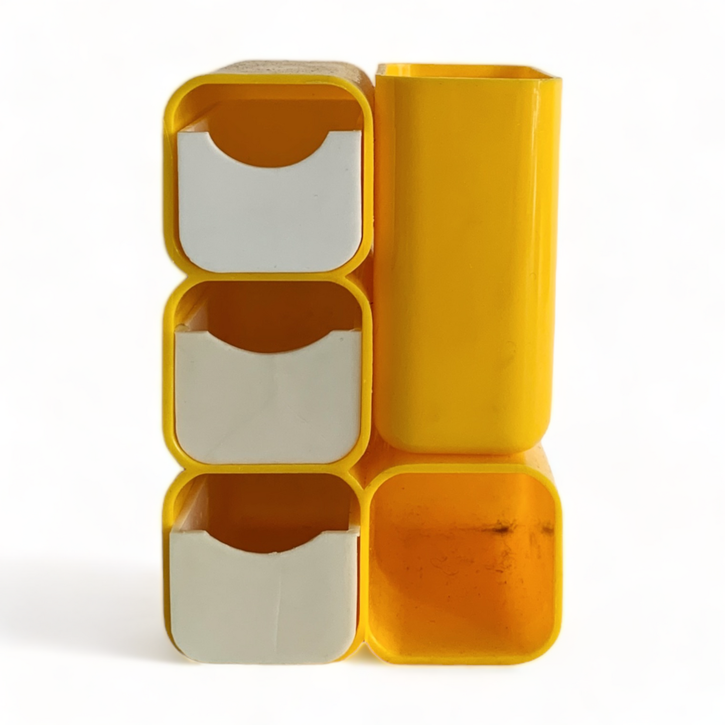 VINTAGE PLASTIC DESK CADDY/ORGANIZER by HOF HONG KONG 1970S- RED/ YELLOW & WHITE