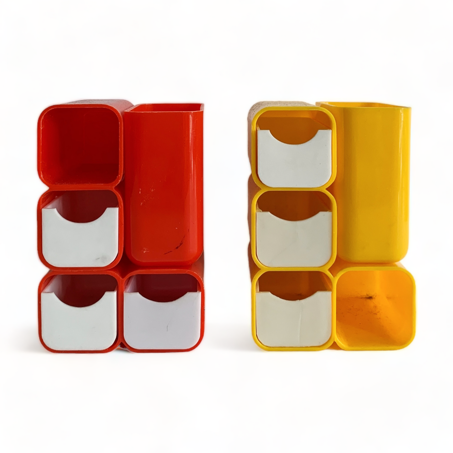 VINTAGE PLASTIC DESK CADDY/ORGANIZER by HOF HONG KONG 1970S- RED/ YELLOW & WHITE