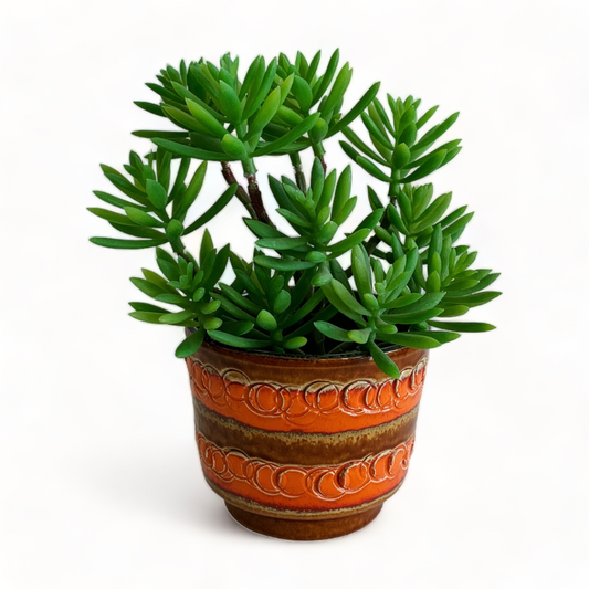 MID-CENTURY ORANGE & BROWN EMBOSSED PATTERN PLANT POT