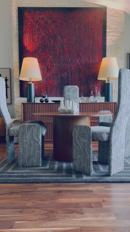 MODERNIST STYLE 'MEMPHIS' POST MODERN ERA SET OF 4 TALL BACK UPHOLSTERED DINING CHAIR