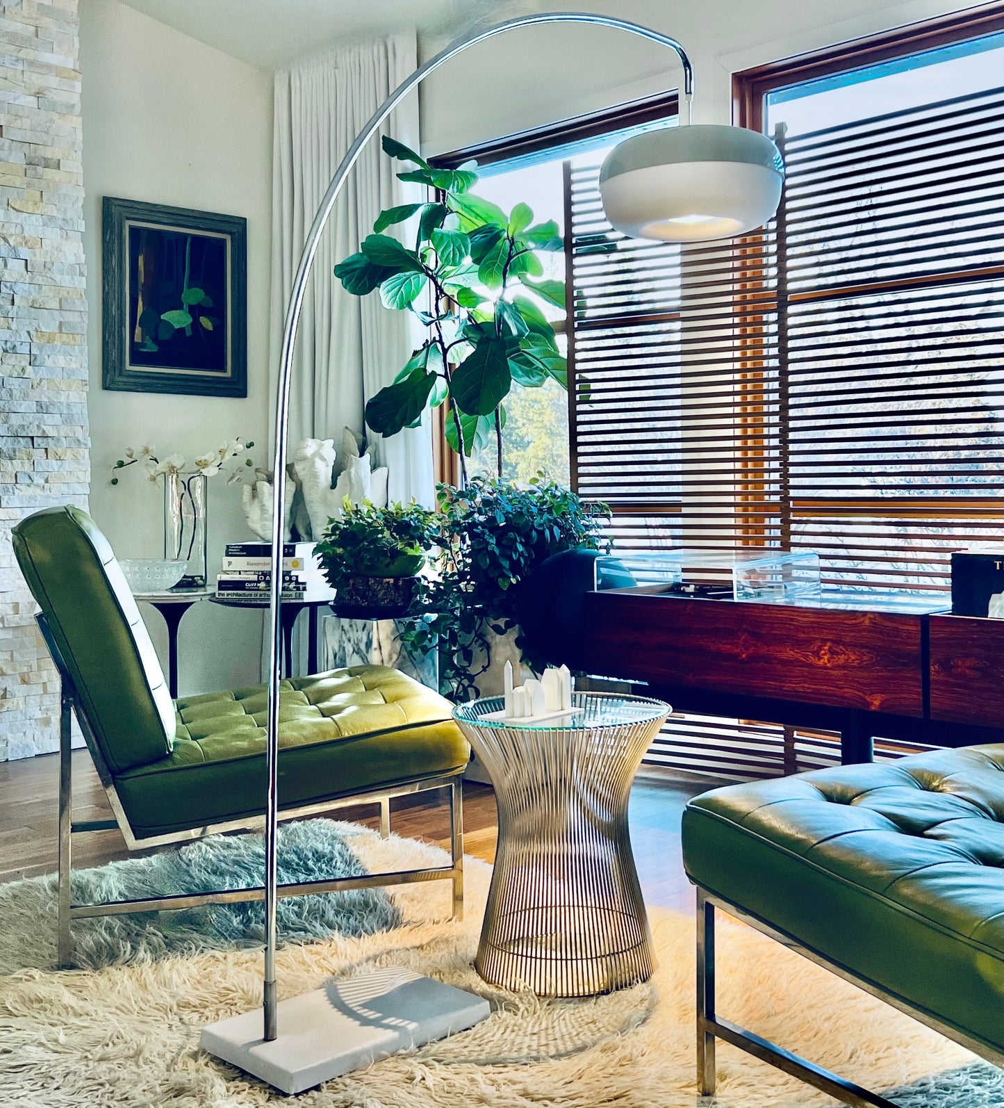 CHROME VINTAGE ARC LIGHT w/ NEW SHADE