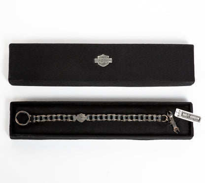 HARLEY DAVIDSON MOTORCYCLE 
BIKE CHAIN 
STERLING BRACELET W/ WRENCH & NUT TOGGLE CLOSURE 
NEW OLD STOCK 
ORIGINAL BOX