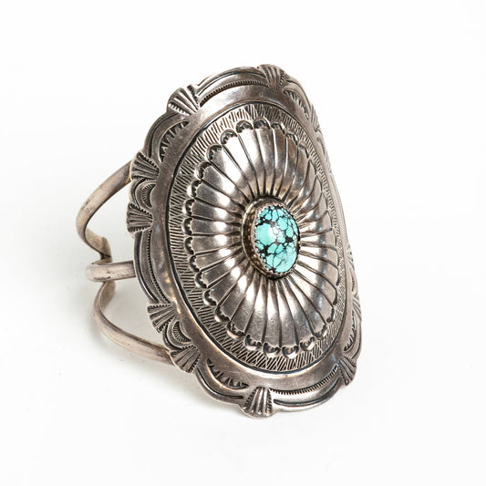 J. BLACKGOAT NAVAJO SILVER & TURQUOISE CUFF BRACELET