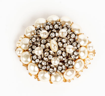 FANTASTIC CHAMPAGNE BAROQUE PEARL & RHINESTONE BROOCH | MIRIAM HASKELL STYLE