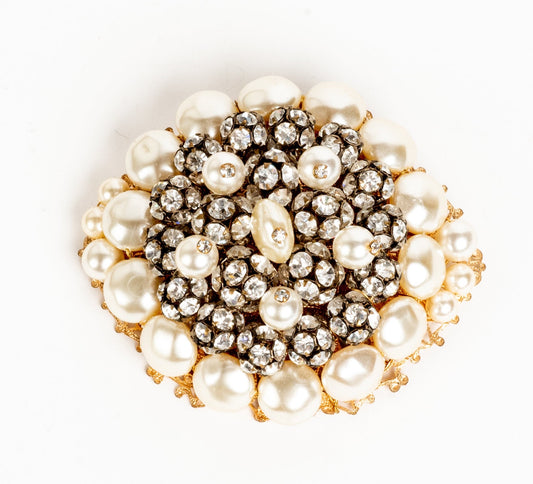FANTASTIC CHAMPAGNE BAROQUE PEARL & RHINESTONE BROOCH | MIRIAM HASKELL STYLE