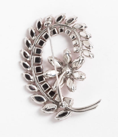 RARE SIGNED VINTAGE SHERMAN PALE PINK RHODIUM BACKED FIGURAL FLOWER BRANCH BROOCH |