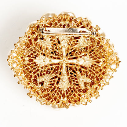 FANTASTIC CHAMPAGNE BAROQUE PEARL & RHINESTONE BROOCH | MIRIAM HASKELL STYLE