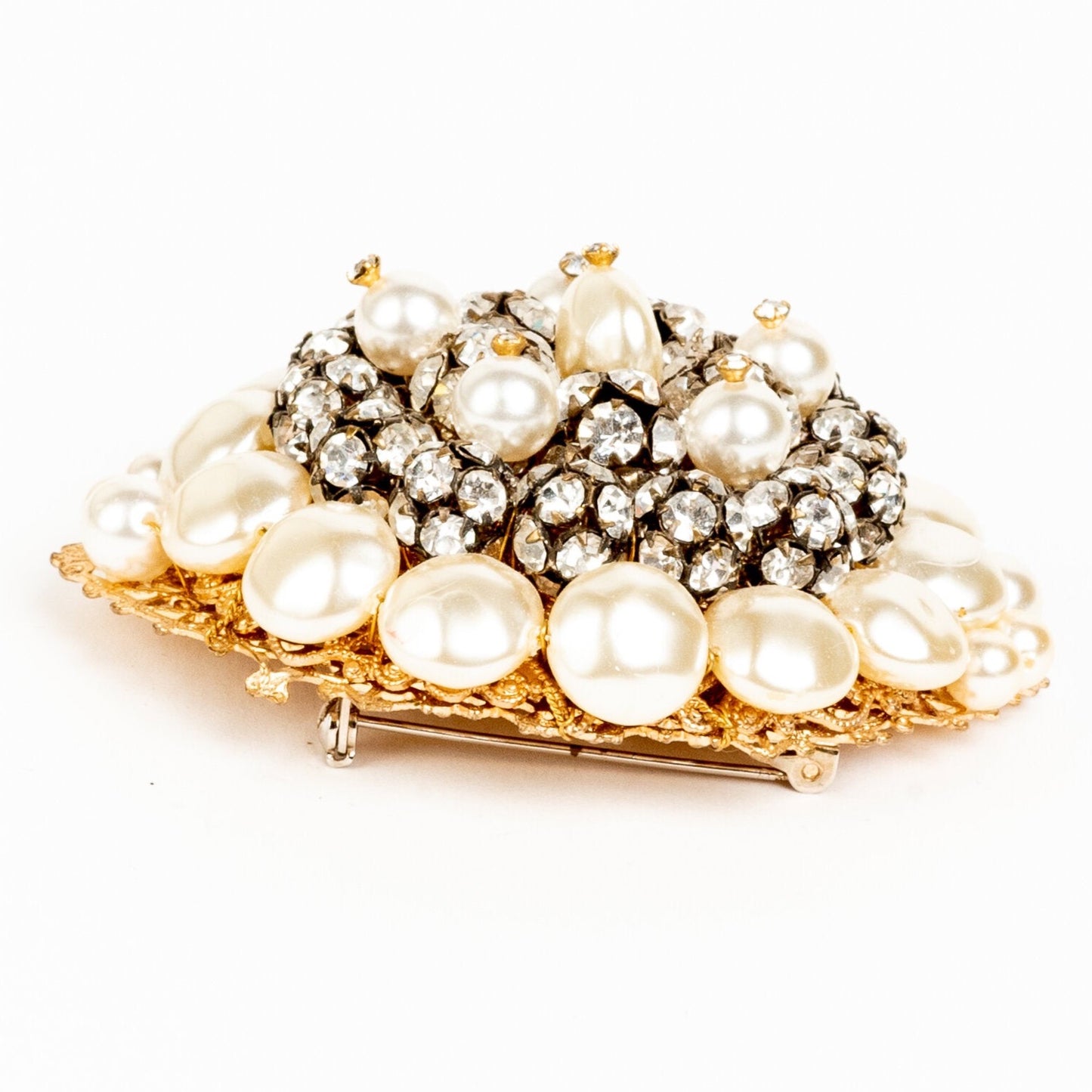 FANTASTIC CHAMPAGNE BAROQUE PEARL & RHINESTONE BROOCH | MIRIAM HASKELL STYLE