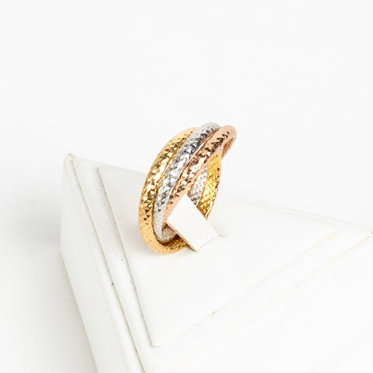 ITALIAN STERLING SILVER & VERMEIL OVER STERLING 3 TONE PUZZLE STYLE  RING , SIZE 9-9.25 9-9.25