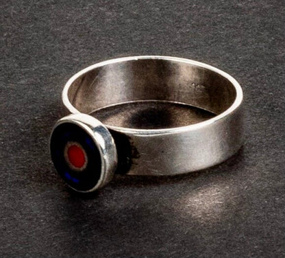STERLING SILVER RED/BLUE ENAMEL BULLSEYE TARGET MODERNIST STUDIO CRAFT RING SIZE 7.75 - 8