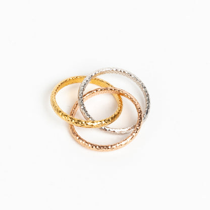 ITALIAN STERLING SILVER & VERMEIL OVER STERLING 3 TONE PUZZLE STYLE  RING , SIZE 9-9.25 9-9.25