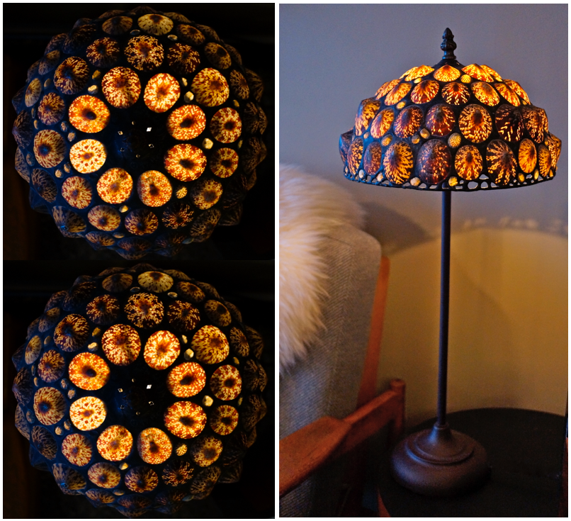 HANDCRAFTED LIMPET SHELL, TIFFANY STYLE TABLE LAMP, ARTIST SIGNED