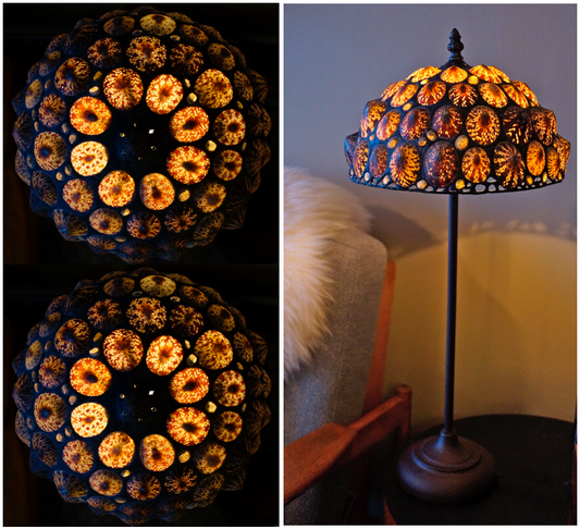 HANDCRAFTED LIMPET SHELL, TIFFANY STYLE TABLE LAMP, ARTIST SIGNED