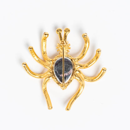 BLUE AQUA and GREEN RHINESTONE GRECIAN GOLDTONE SPIDER BROOCH/PIN
