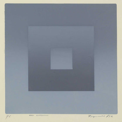 LARGE SIGNED by ARTIST 1 of 5 'GREY SUSPENSION' JOSEF ALBERS STYLE HARD EDGE SQUARE SILKSCREEN PRINT ON PAPER 1976