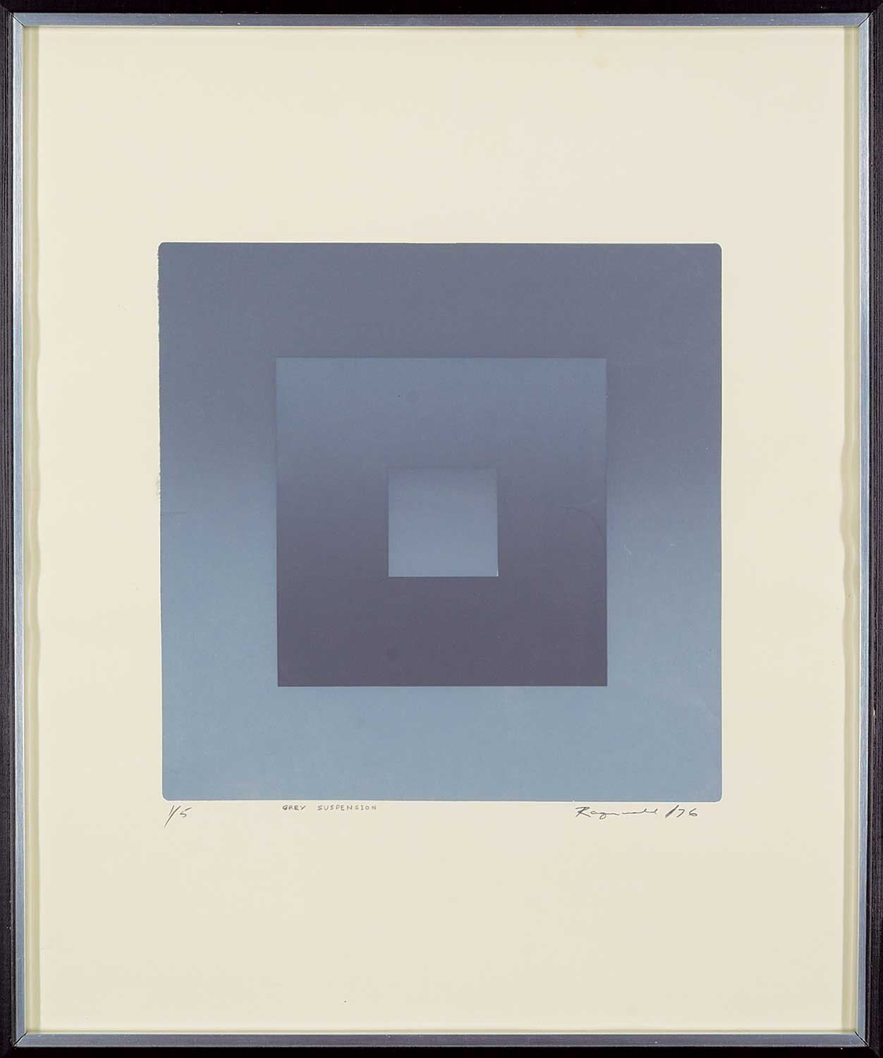 LARGE SIGNED by ARTIST 1 of 5 'GREY SUSPENSION' JOSEF ALBERS STYLE HARD EDGE SQUARE SILKSCREEN PRINT ON PAPER 1976