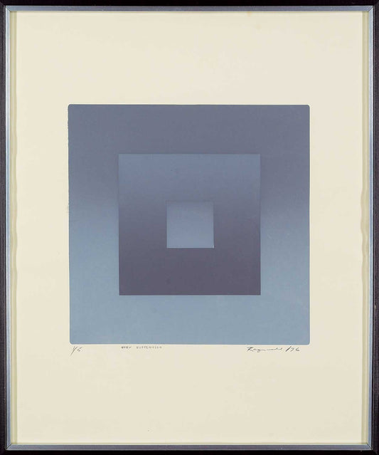 LARGE SIGNED by ARTIST 1 of 5 'GREY SUSPENSION' JOSEF ALBERS STYLE HARD EDGE SQUARE SILKSCREEN PRINT ON PAPER 1976