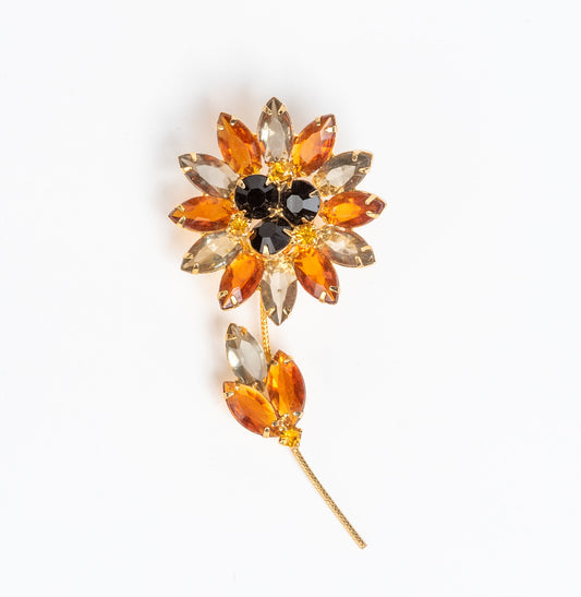 HUGE JULIANA STYLE DAISY FLOWER SPRING/AUTUMN COLOURS RHINESTONE LAPEL HAT PIN BROOCH