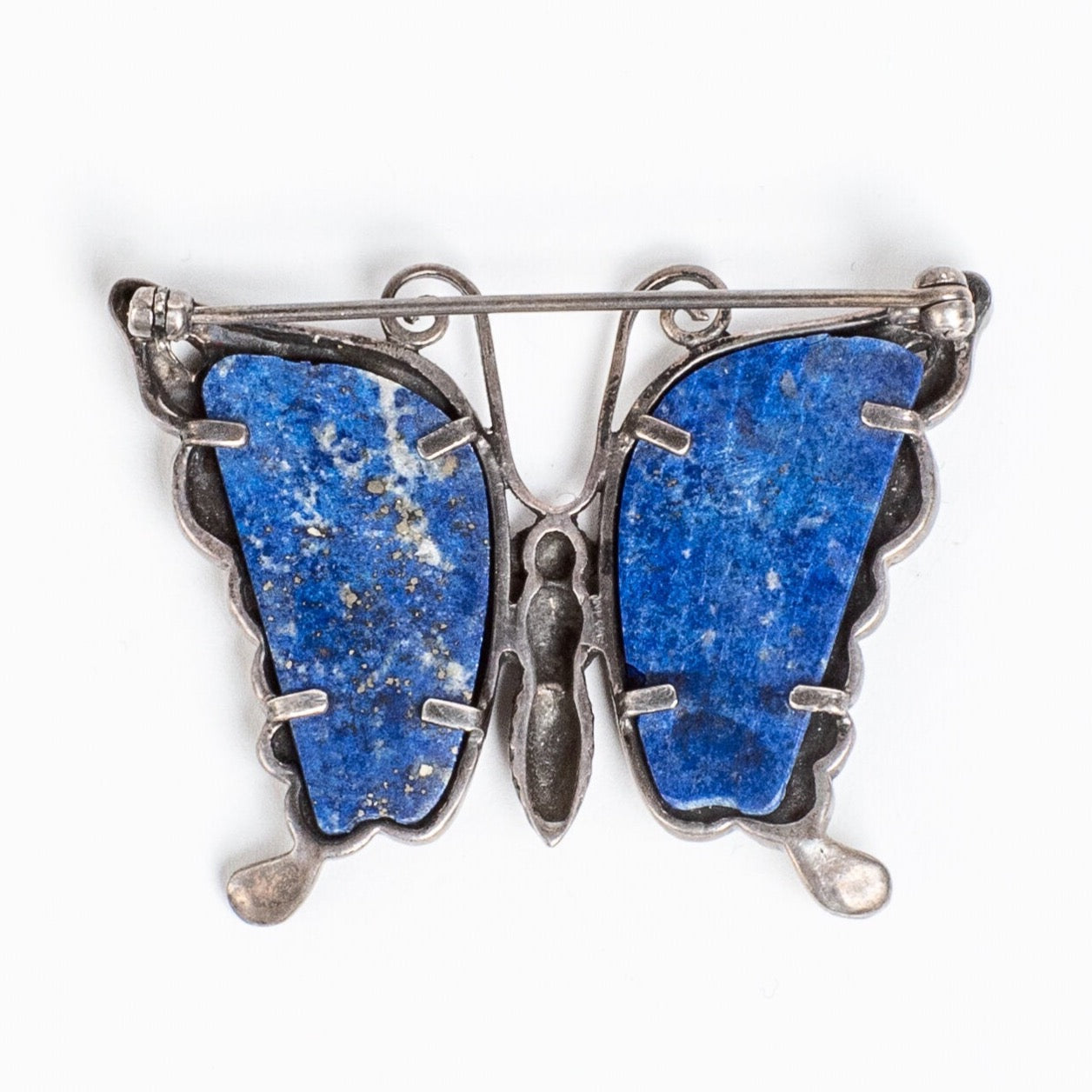BEAUTIFUL STERLING/ MARCASITE & LAPIS BUTTERFLY BROOCH/PIN