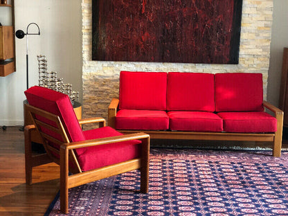 SOLID TEAK LOW SLUNG LOUNGE CHAIR by H.W. Klein for BRAMIN, DENMARK