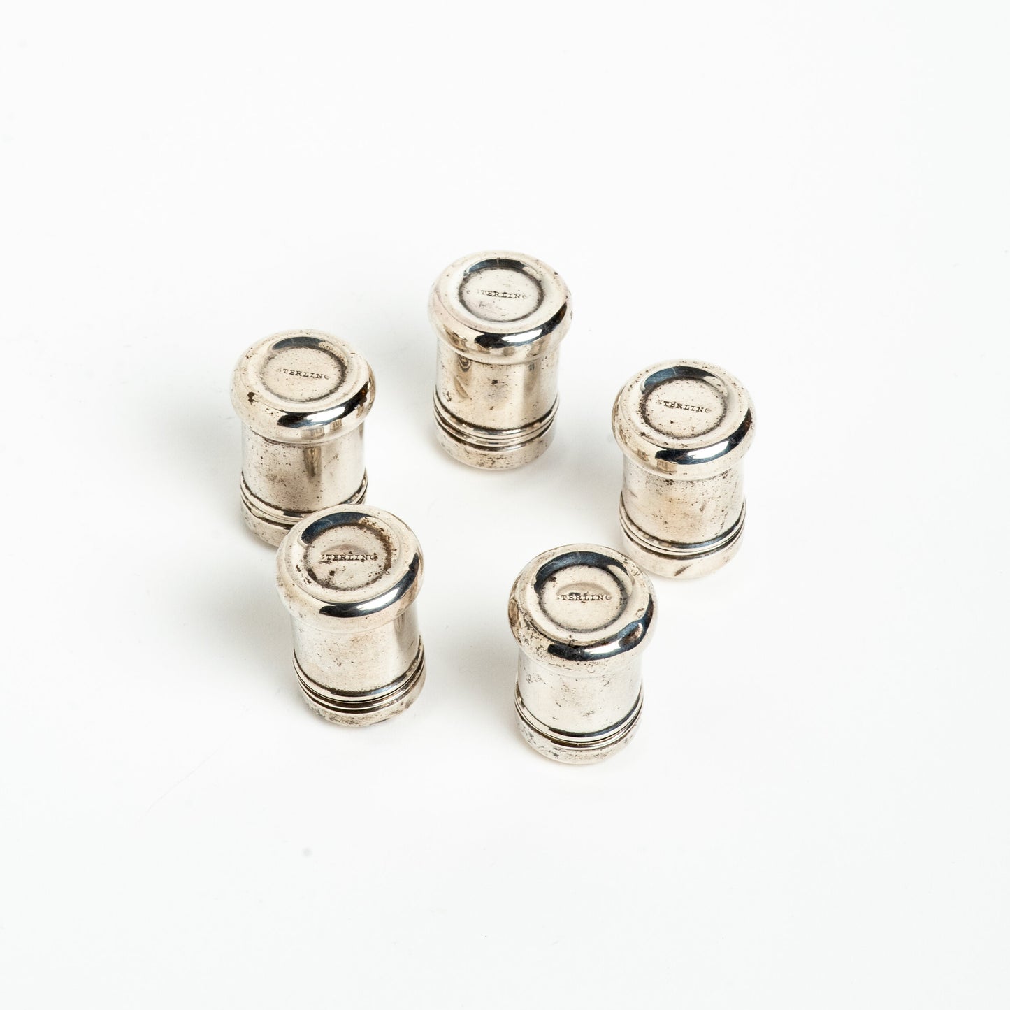 STAMPED STERLING SILVER SALT SHAKERS- SET OF 5