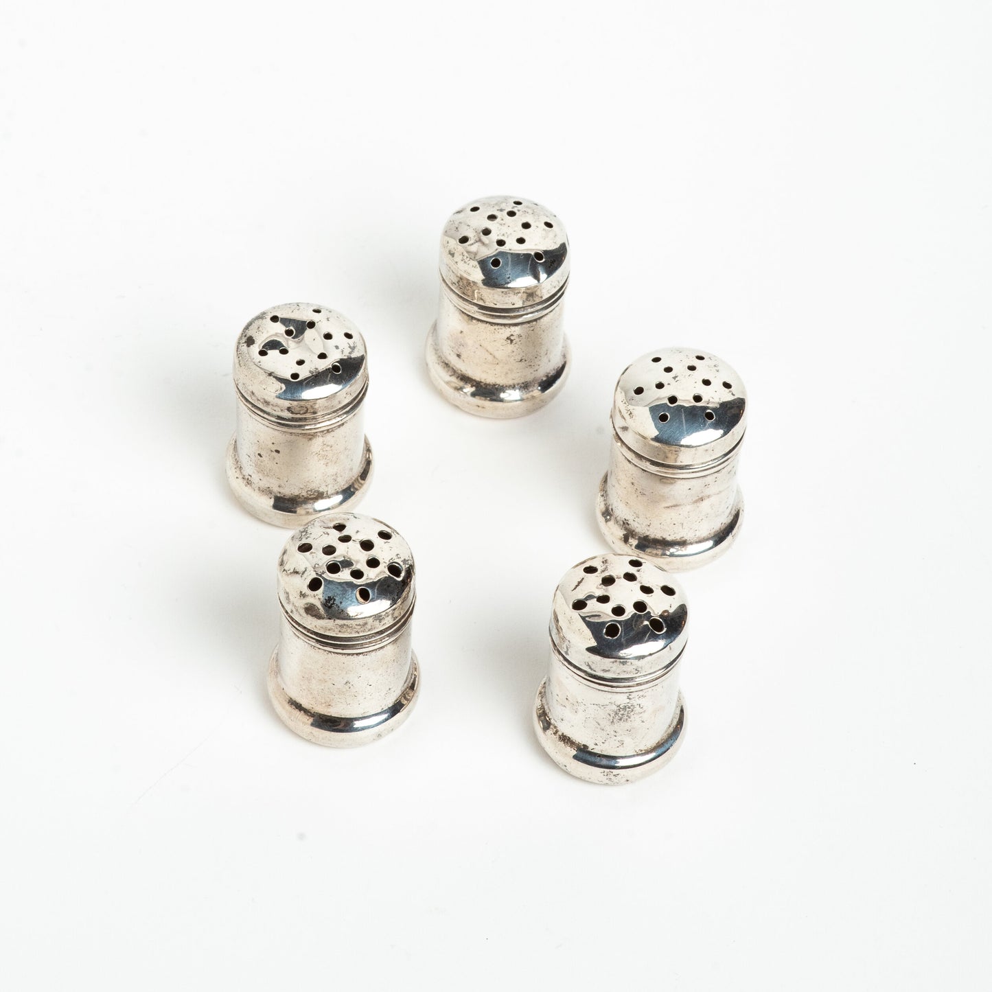 STAMPED STERLING SILVER SALT SHAKERS- SET OF 5