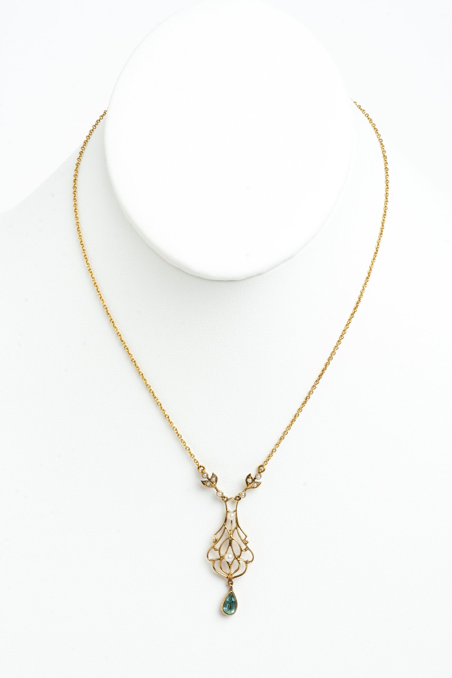 ART NOUVEAU GOLD SEMI PRECIOUS STONE & SEED PEARL NECKLACE
