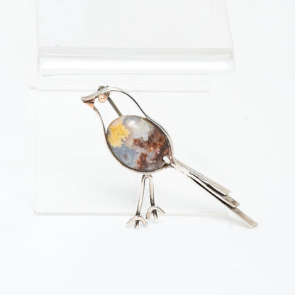 STERLING SILVER, GOLD, & STONE BIRD PIN | BROOCH