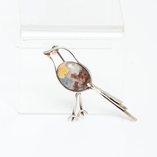 STERLING SILVER, GOLD, & STONE BIRD PIN | BROOCH