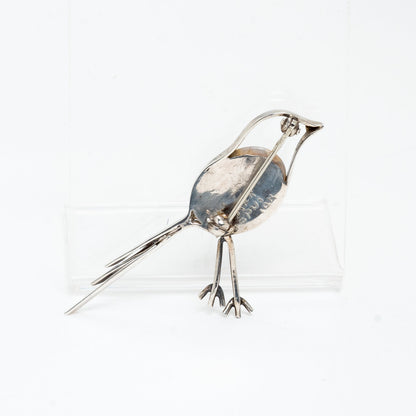 STERLING SILVER, GOLD, & STONE BIRD PIN | BROOCH