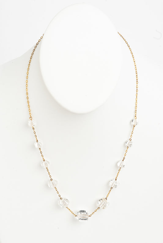 MINIMALIST & ELEGANT GRADUATED CLASSIC CUT CRYSTAL GOLDTONE CHAIN NECKLACE