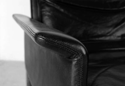 HANS OLSEN BLACK LEATHER / DOWN CUSHIONS 3 SEATER SOFA COUCH #500 SET
