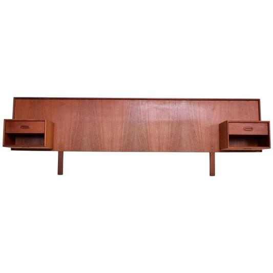 SLEEK STREAMLINED FULL/DOUBLE TEAK HEADBOARD w/ REFINISHED FLOATING BEDSIDE TABLES