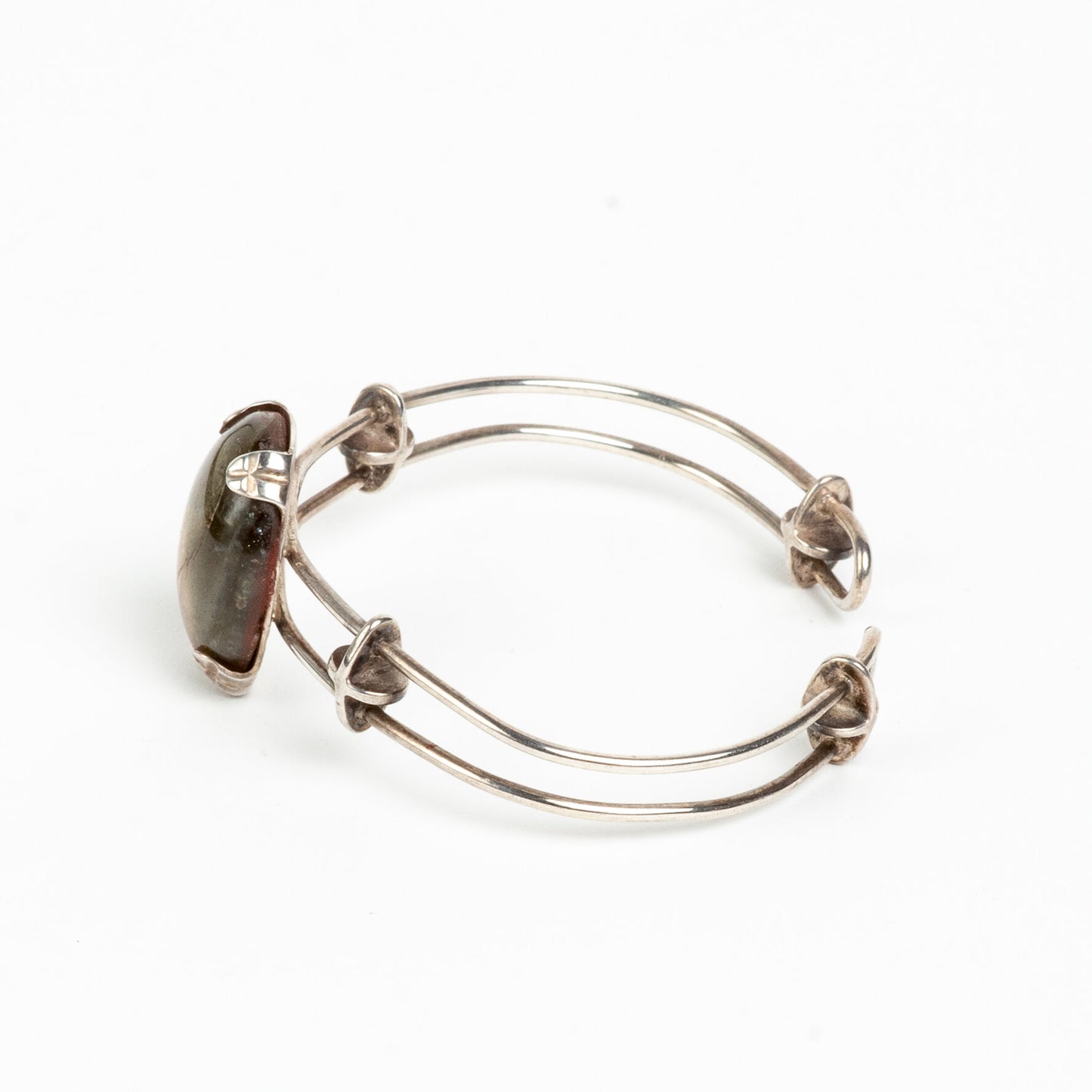 SCULPTURAL STERLING SILVER 925 MODERNIST CUFF BRACELET w/ STONE
