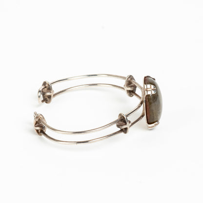 SCULPTURAL STERLING SILVER 925 MODERNIST CUFF BRACELET w/ STONE