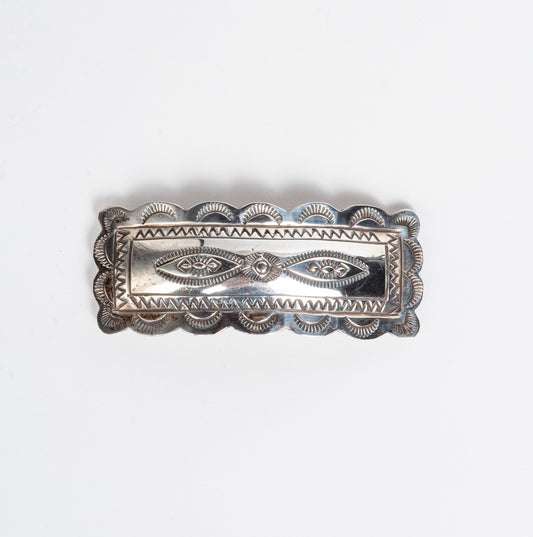 VINTAGE STERLING SILVER LARGE HAIR CLIP BARRETTE EMBOSSED w/ EVIL EYE MOTIF