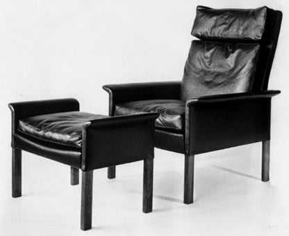 HANS OLSEN BLACK LEATHER / DOWN CUSHIONS 3 SEATER SOFA COUCH #500 SET
