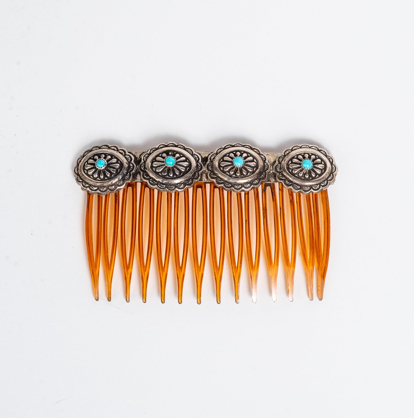 VINTAGE SILVER, TURQUOISE EMBELLISHED HAIR COMB JEWELRY